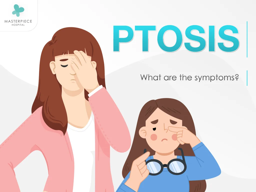 What are the symptoms of Ptosis