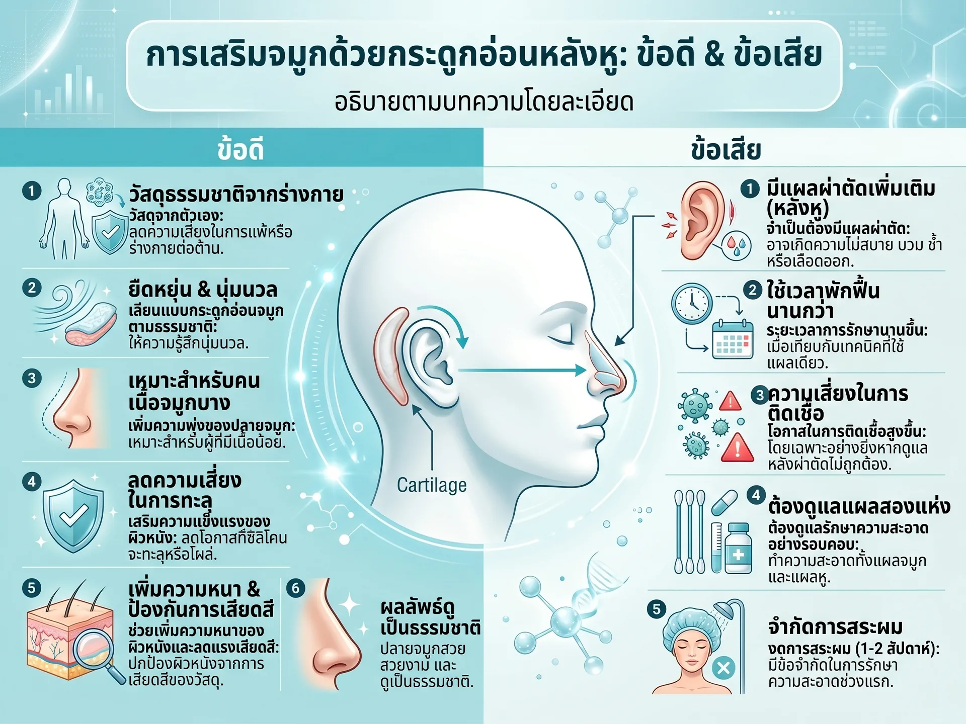 ข้อดี - ข้อเสีย เสริมจมูกกระดูกอ่อนหลังหู