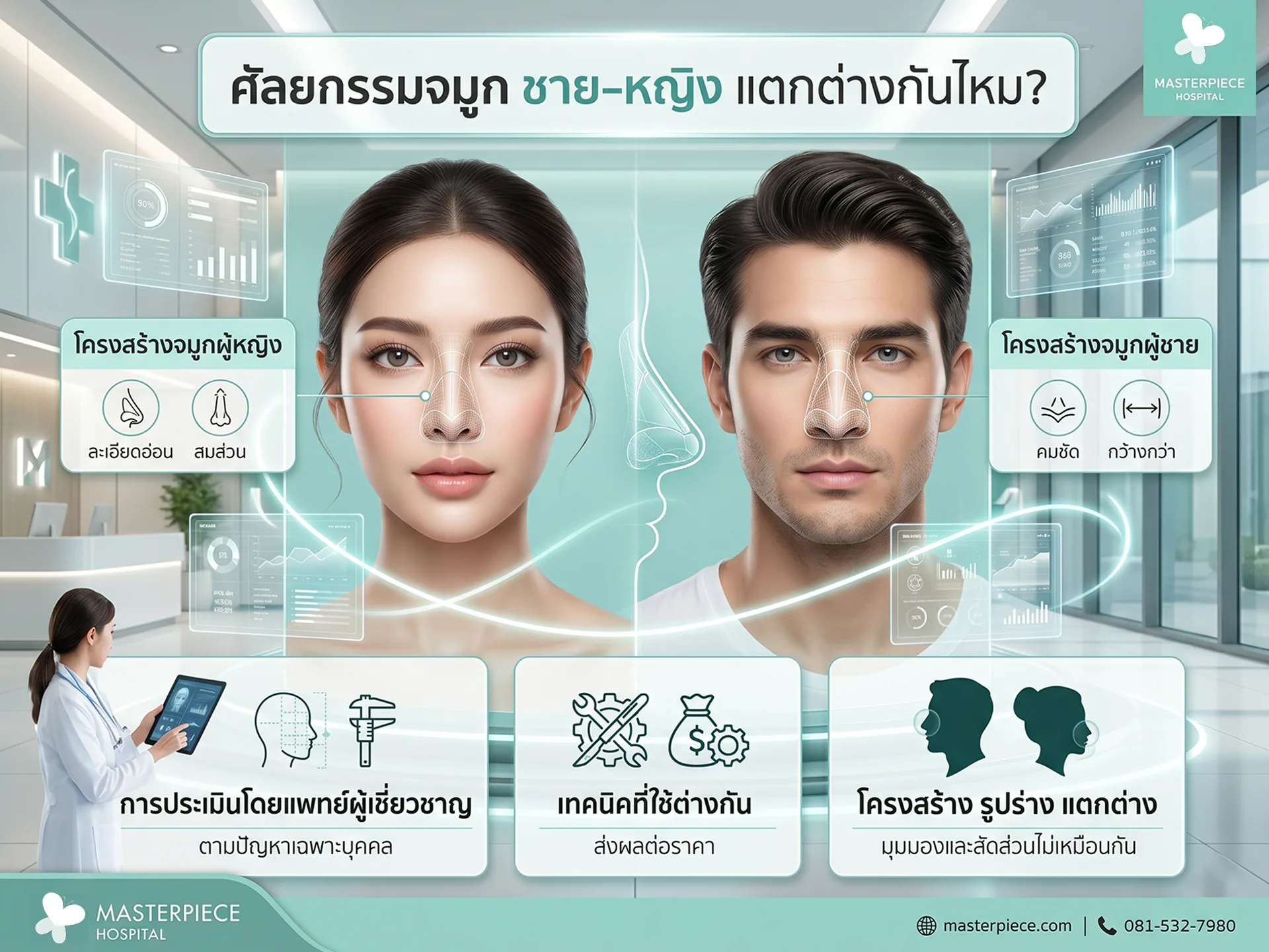 ราคาศัลยกรรมจมูกผู้หญิงกับผู้ชาย