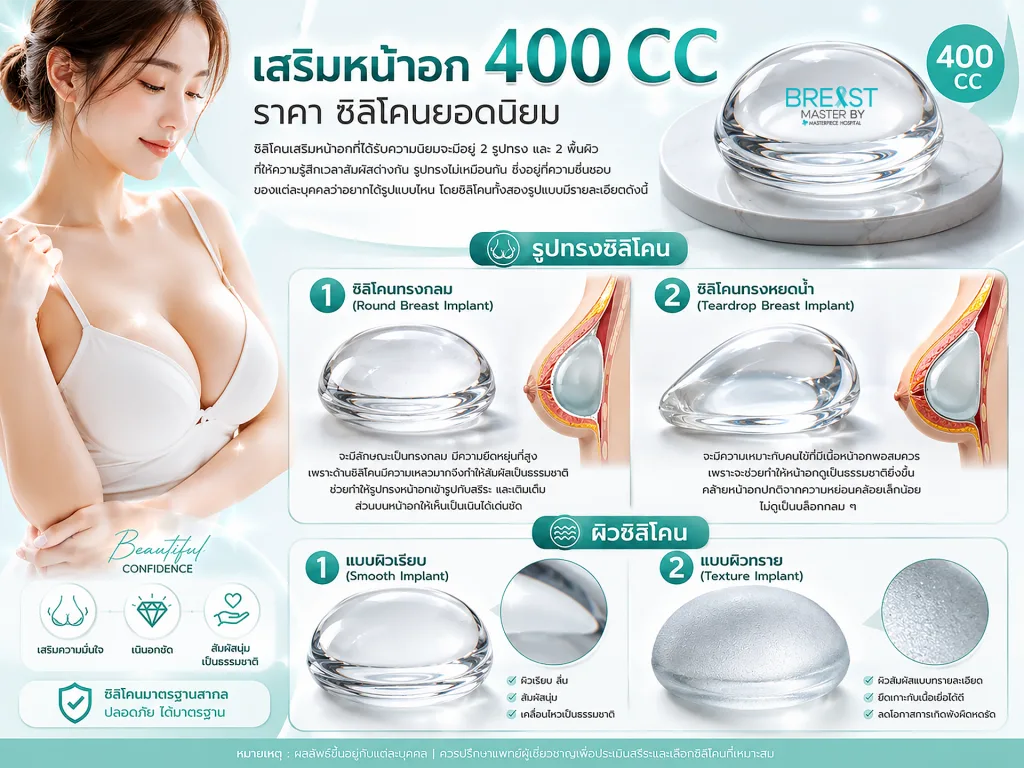เสริมหน้าอก 400 CC ราคา ซิลิโคนยอดนิยม