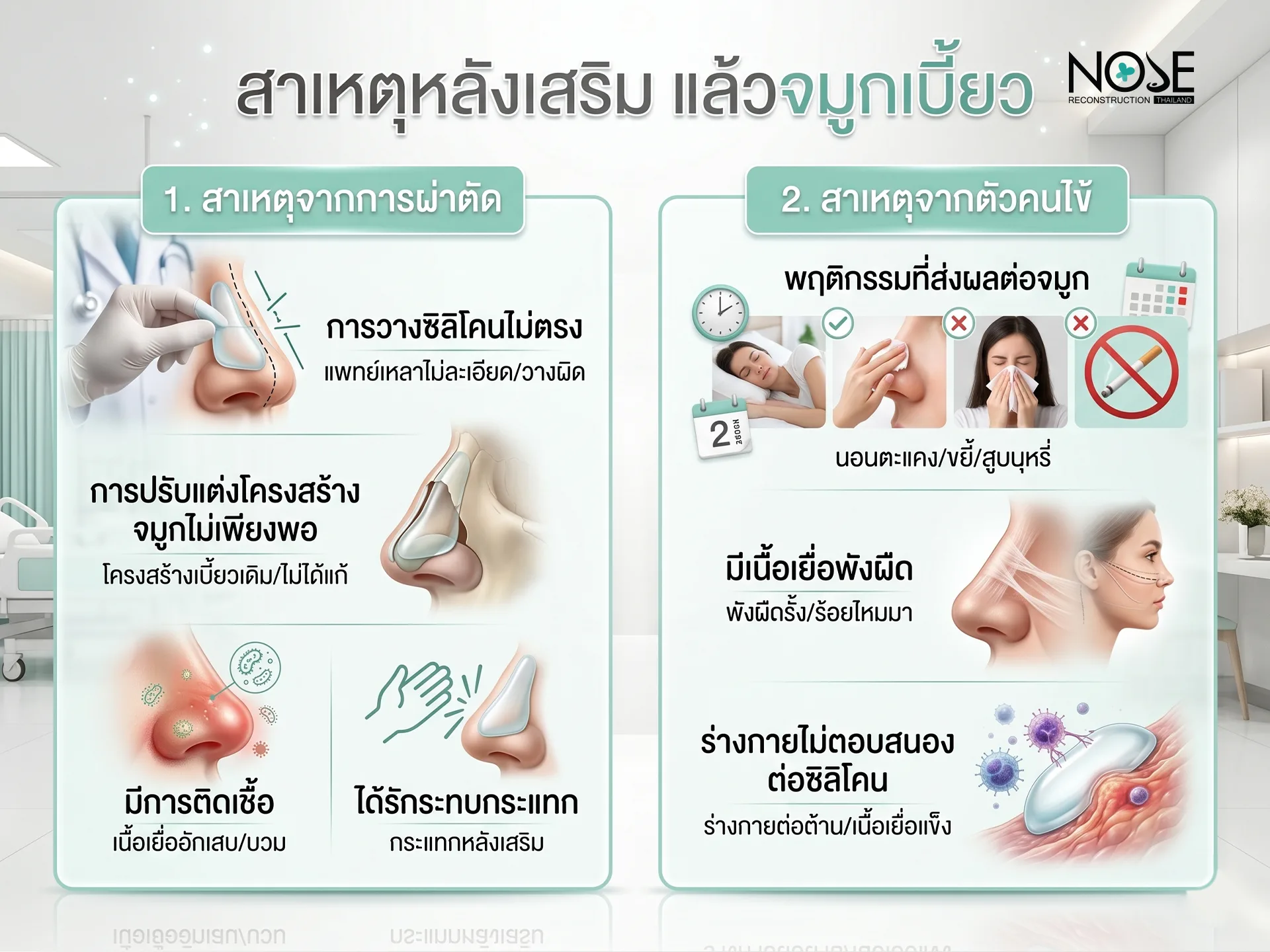 สาเหตุหลังเสริม แล้วจมูกเบี้ยว