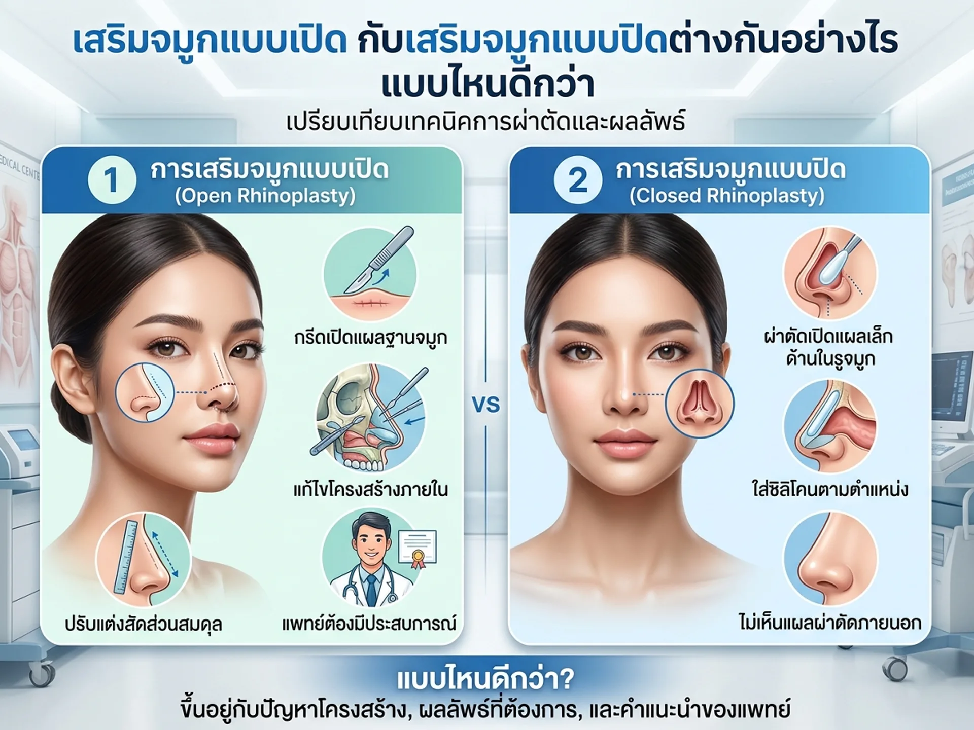 เสริมจมูกแบบเปิด กับเสริมจมูกแบบปิดต่างกันอย่างไร แบบไหนดีกว่า
