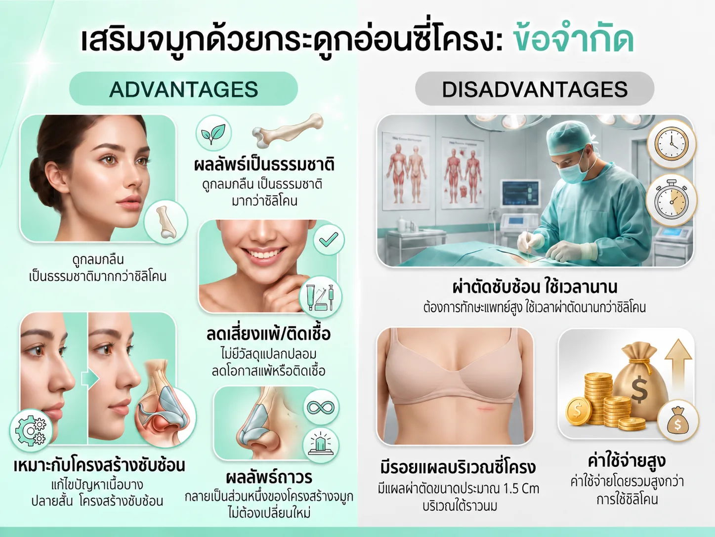 ข้อดีและข้อจำกัดของการเสริมจมูกด้วยกระดูกซี่โครง