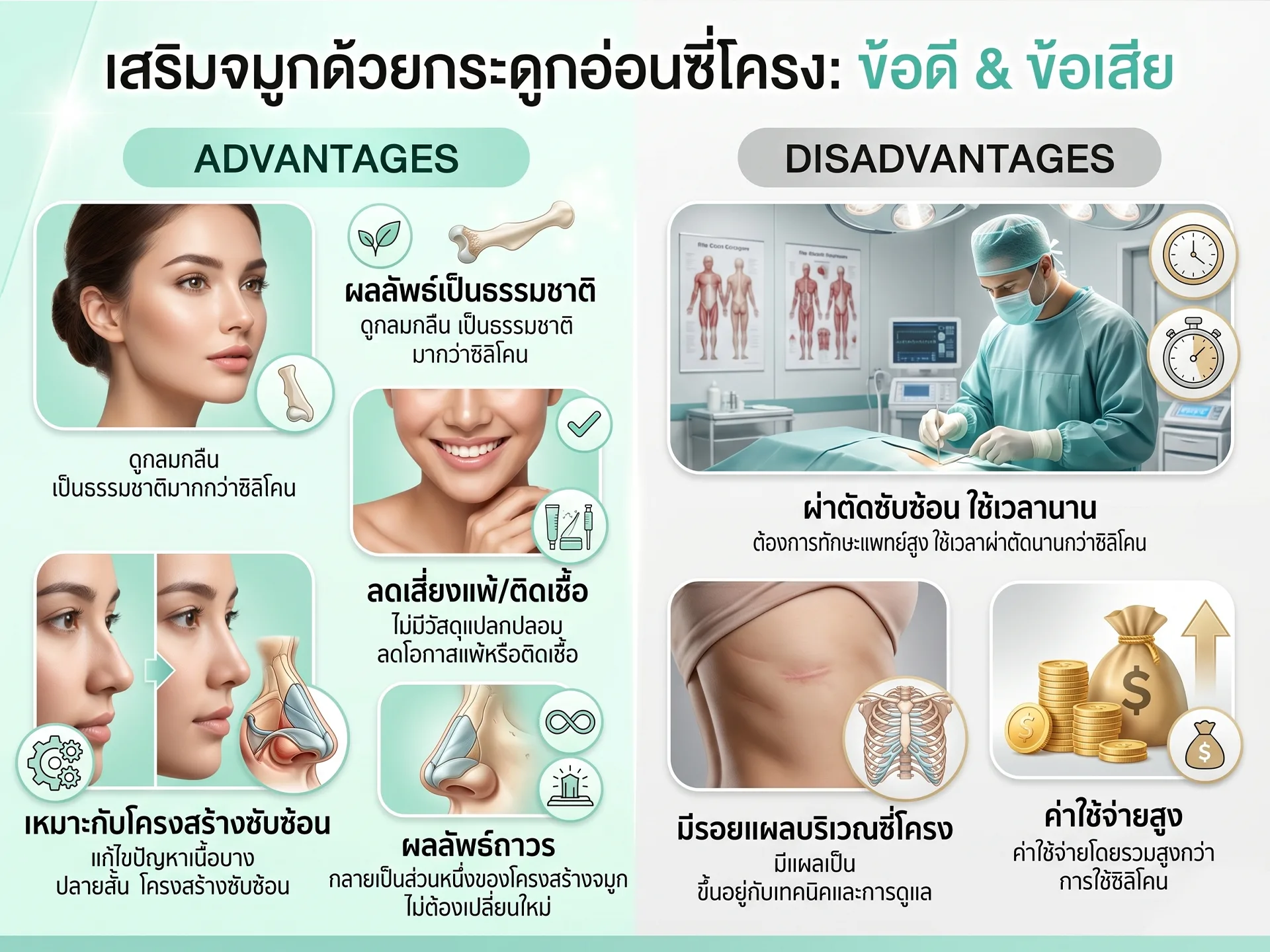 ข้อดีข้อเสียของ เสริมจมูก ด้วยกระดูกซี่โครง