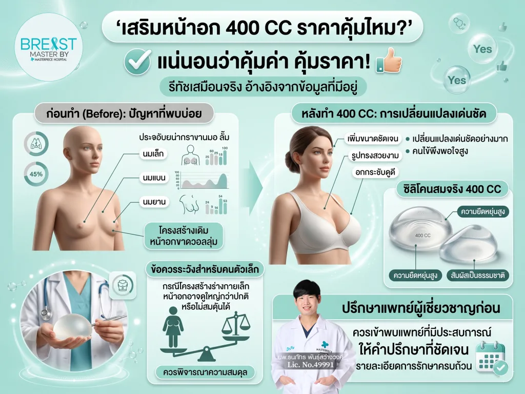 นมเล็ก นมแบน นมยานเสริมหน้าอก 400 CC ราคา คุ้มไหม