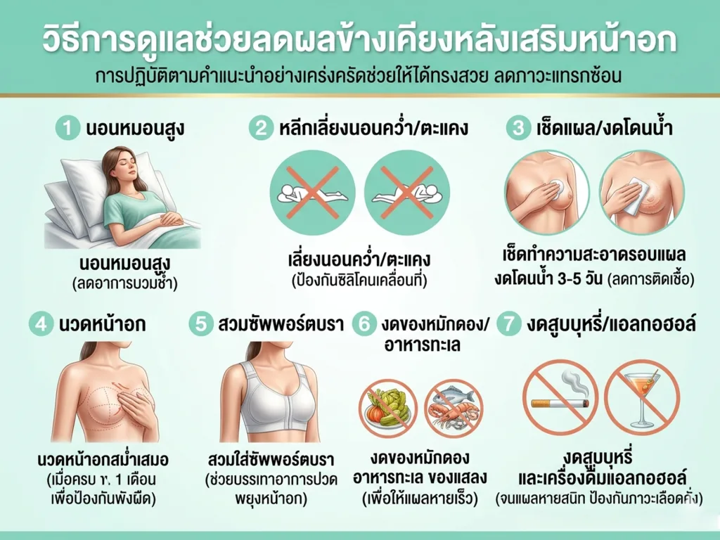 วิธีการดูแลช่วยลดผลข้างเคียงหลังเสริมหน้าอก