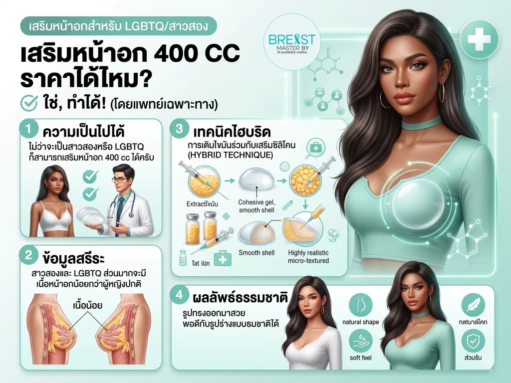 สาวสองหรือ LGBTQ เสริมหน้าอก 400 CC ราคา ได้ไหม