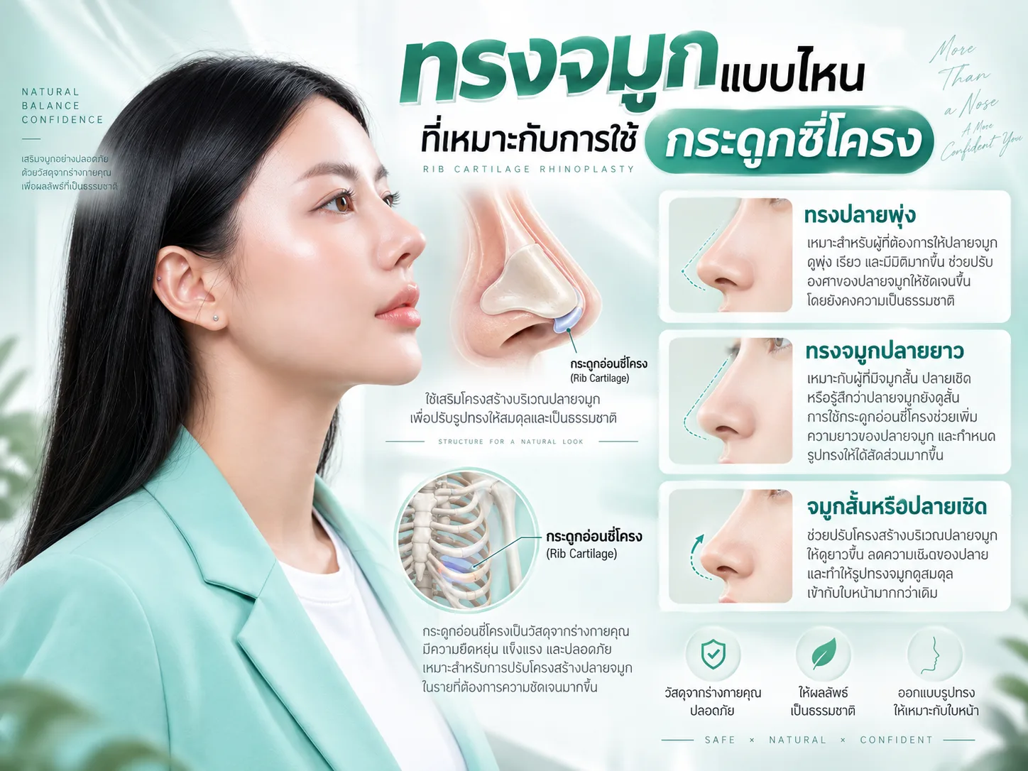 ทรงจมูกแบบไหนที่เหมาะกับการใช้กระดูกซี่โครง