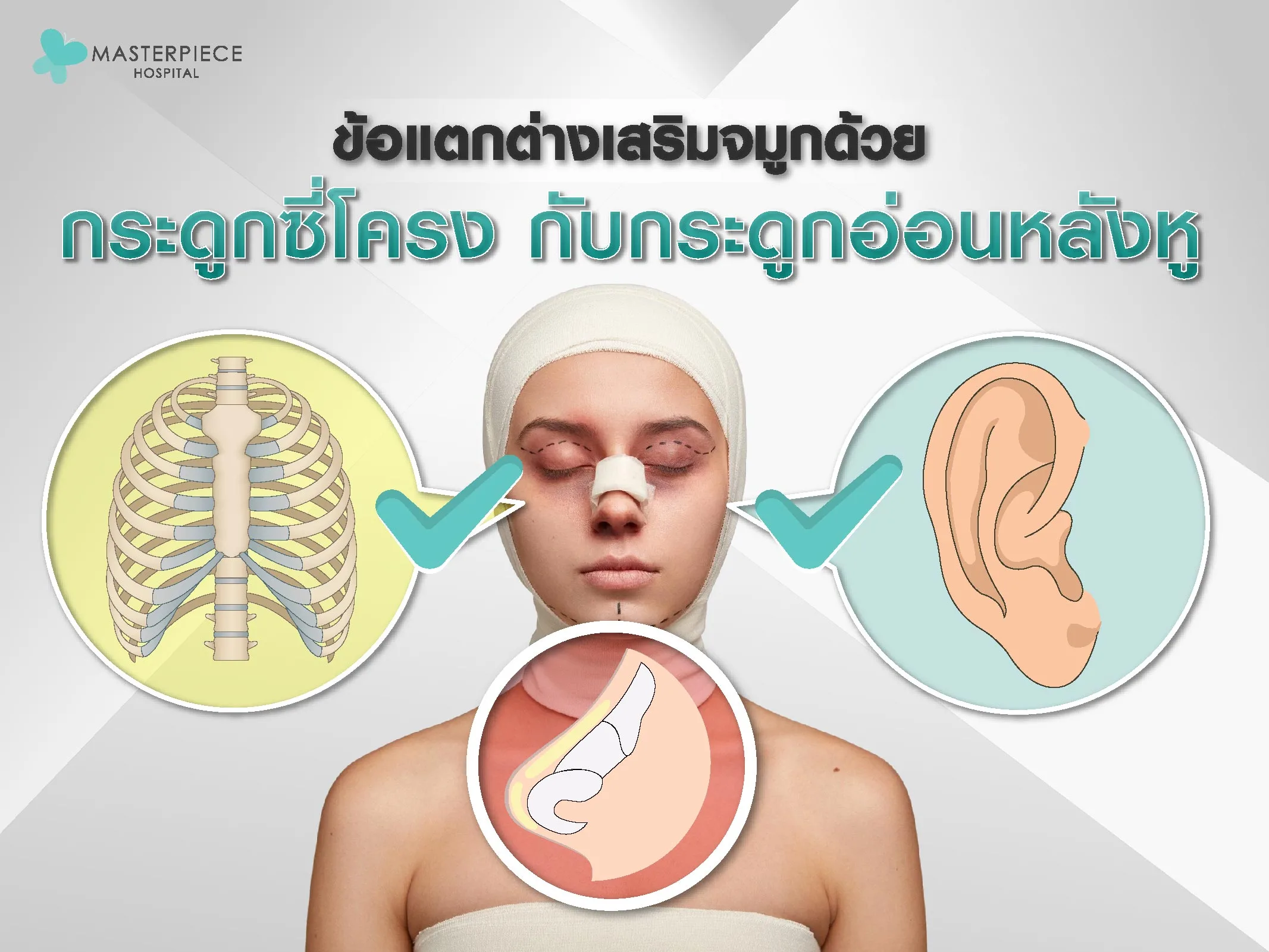 ข้อแตกต่างเสริมจมูกด้วยกระดูกซี่โครง กับกรดูกอ่อนหลังหู