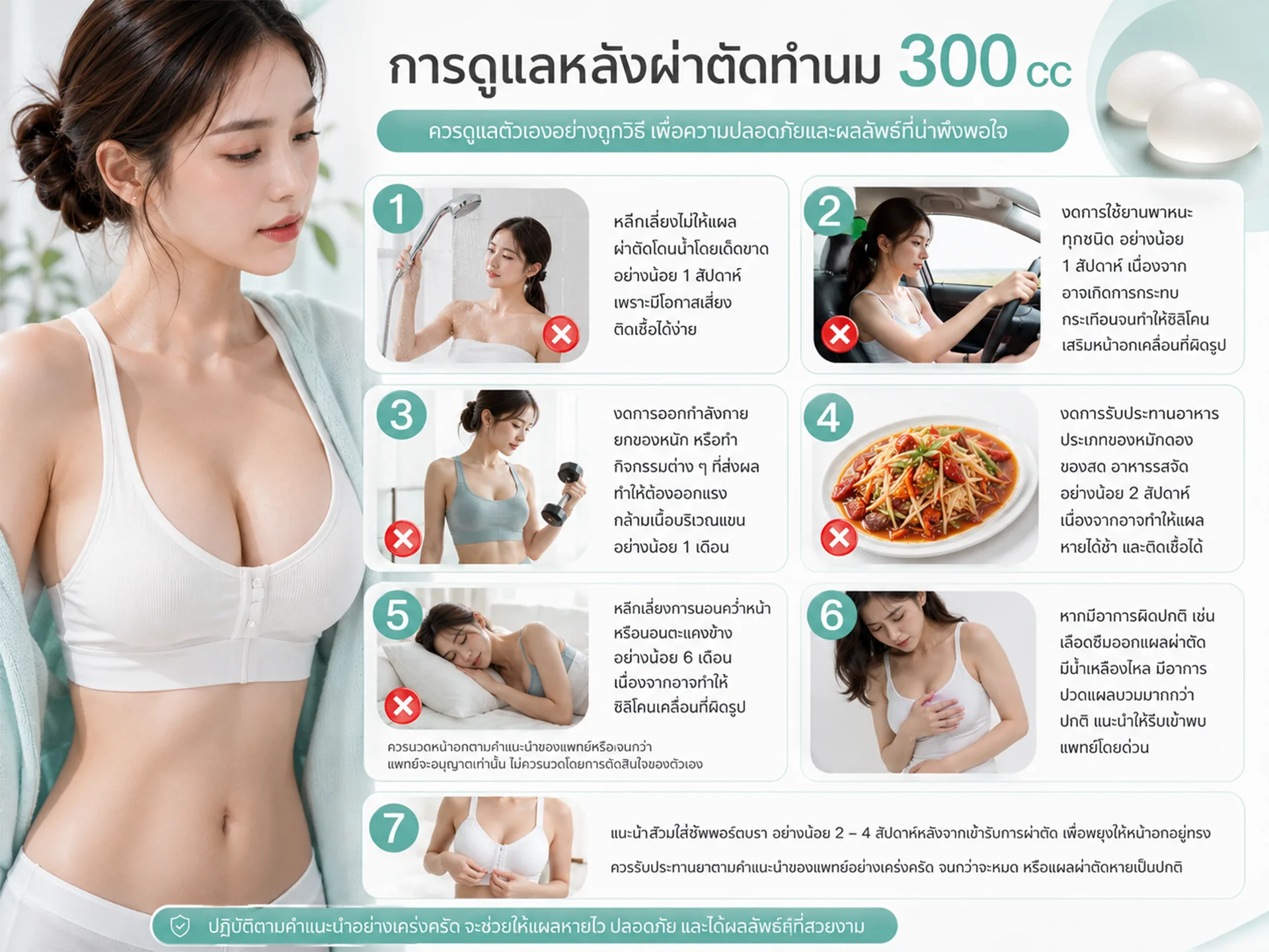 การดูแลหลังผ่าตัดทำนม 300 cc