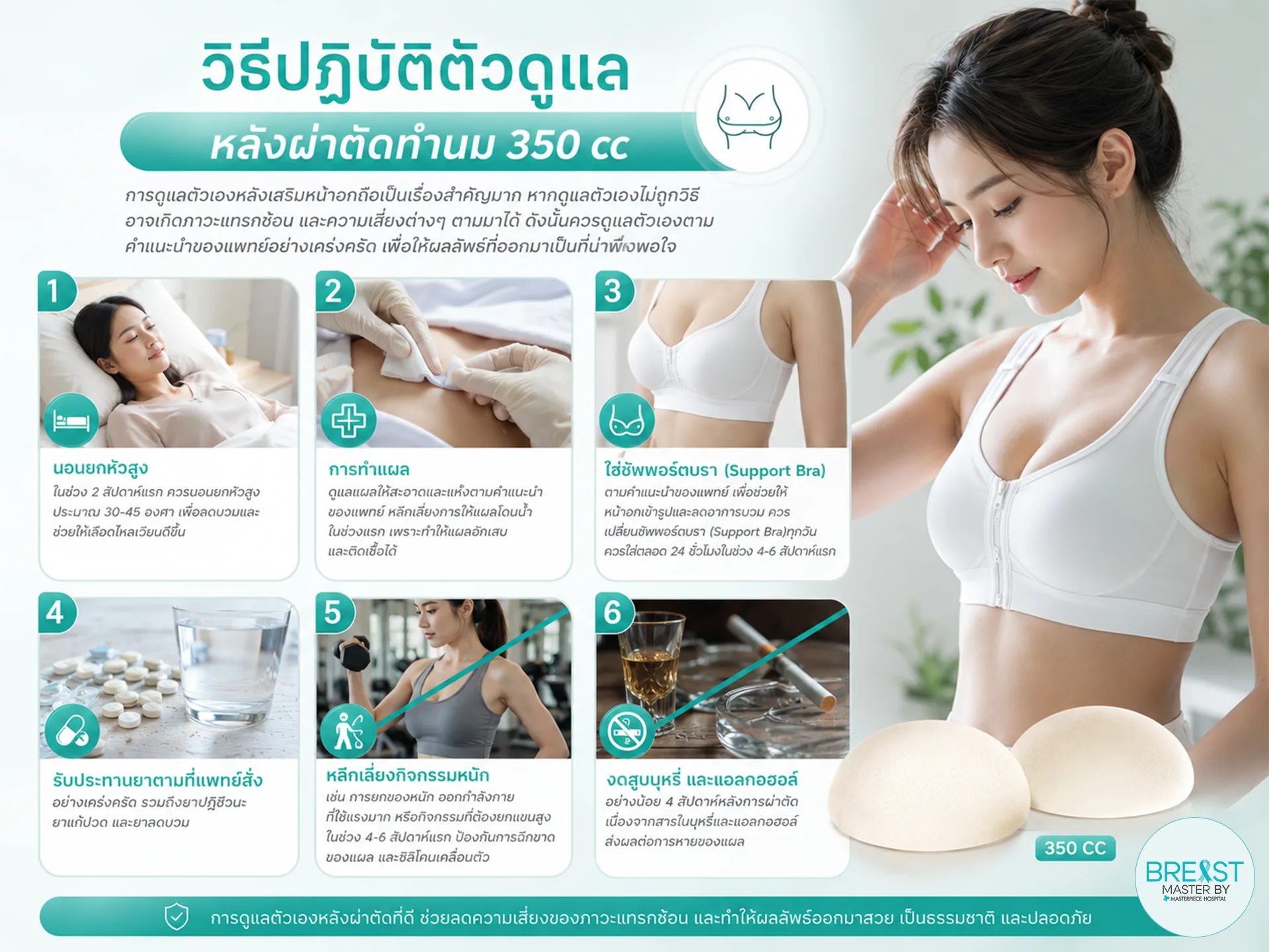 วิธีปฏิบัติตัวดูแลหลังผ่าตัดทำนม 350 cc