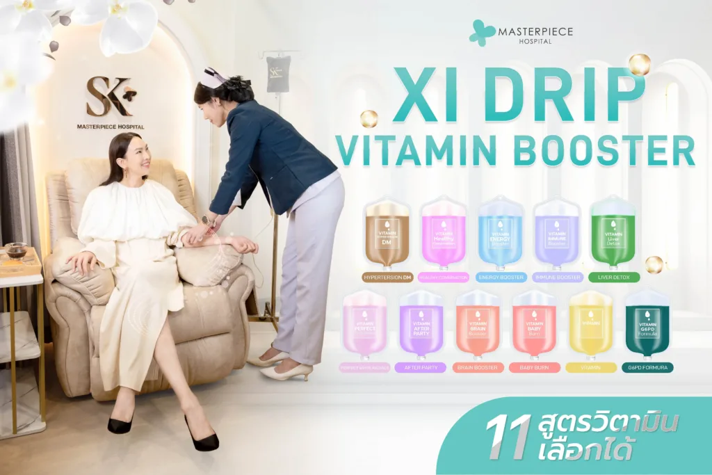 วิตามินต่าง ๆ กับข้อความ IV-DRIP Vitamin booster