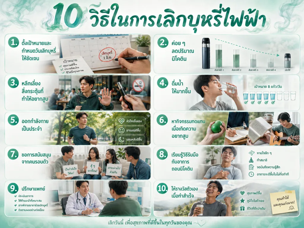 10 วิธีในการเลิกบุหรี่ไฟฟ้า