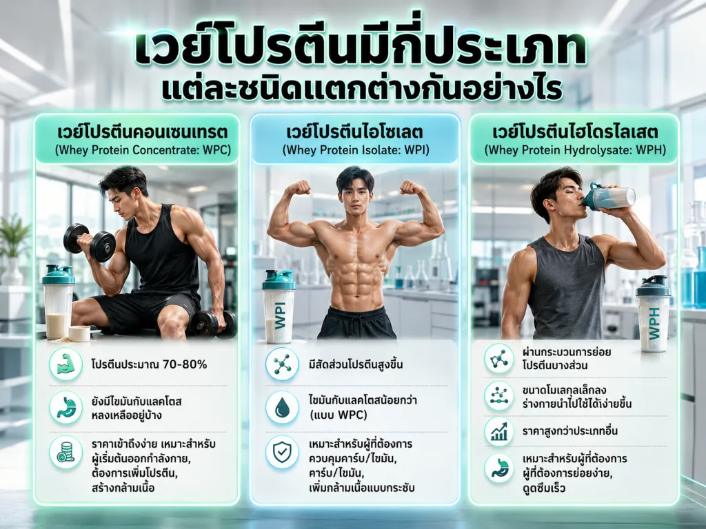 เวย์โปรตีนมีกี่ประเภท แต่ละชนิดแตกต่างกันอย่างไร