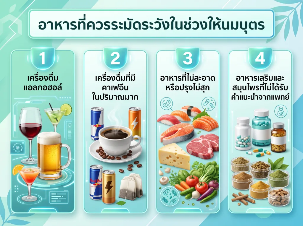 อาหารที่ควรระมัดระวังในช่วงให้นมบุตร