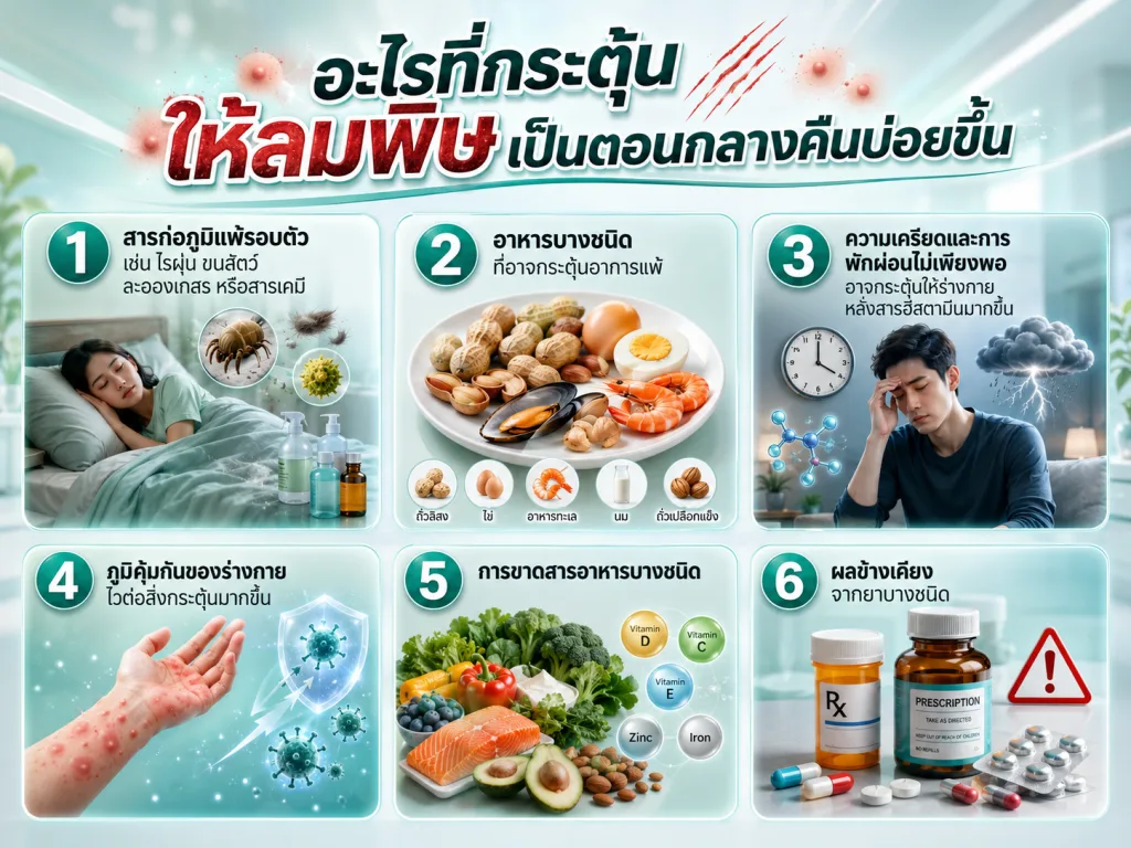อะไรที่กระตุ้นให้ลมพิษเป็นตอนกลางคืนบ่อยขึ้น
