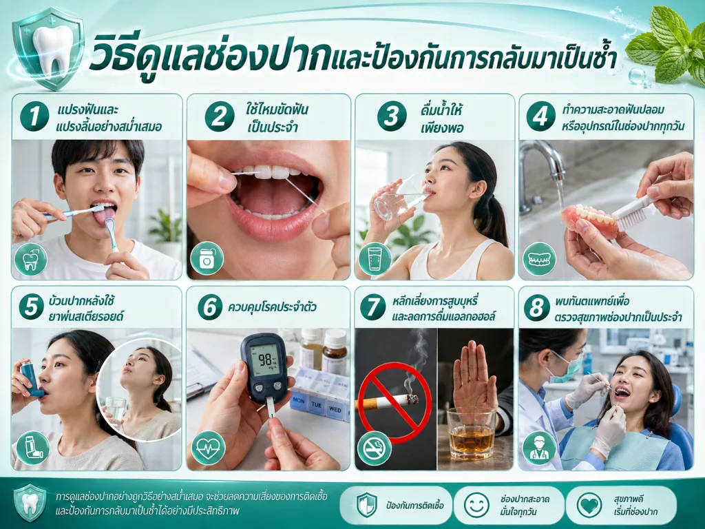 วิธีดูแลช่องปากและป้องกันการกลับมาเป็นซ้ำ