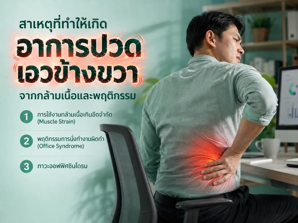 สาเหตุที่ทำให้เกิดอาการปวดเอวข้างขวาจากกล้ามเนื้อและพฤติกรรม
